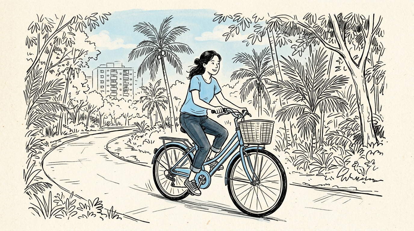 Adult cycling on a Singapore park connector